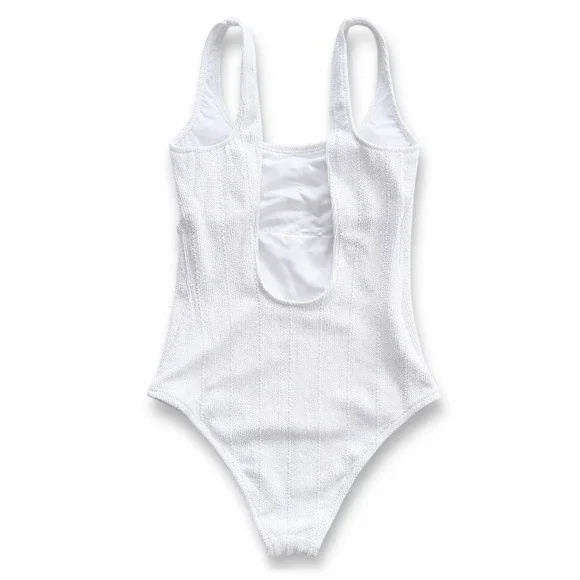 Aerie One Piece Cheeky Textured White Swimsuit Sz M Long - Picture 4 of 8